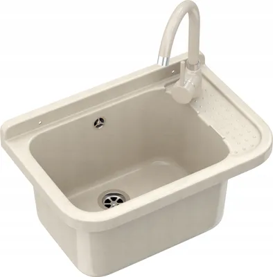 Produktbild von Granitan | Waschbecken - Spülbecken 50x34x31 cm - Spüle Beige - Küchenarmatur - mit Siphon - PARON