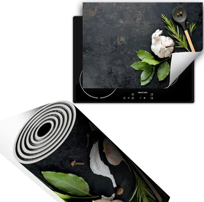 Produktbild von Herdabdeckplatte 70x52 cm Glaskeramikkochfeld Abdeckung Anti Rutsch Matte Aufrollbar, Gewürze Schiefer