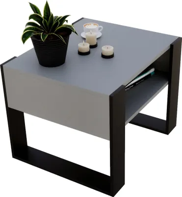 Produktbild von Moderner rechteckiger Couchtisch KARO 65 Wohnzimmertisch 65 x 53,6 x 45cm Couchtisch klein aus Holz Modern Teetisch Holz Grau / Schwarz
