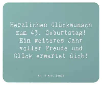 Produktbild von Mr. & Mrs. Panda Mousepad Spruch 43. Geburtstag Freude - Meeresbrise - Geschenk, Mauspad, pc mausunterlage, mousematte, computer, Happy Birthday, positive Energie