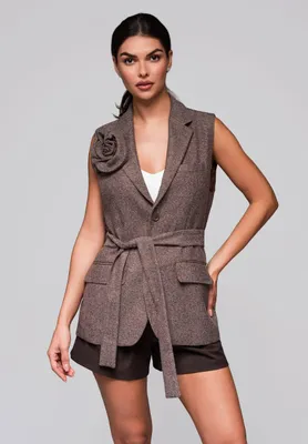 Produktbild von Ombre Weste mit Gürtel und Blütendetail braun XL
