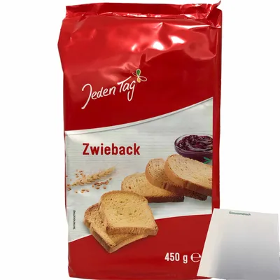 Produktbild von Jeden Tag Zwieback (450g Packung) + usy Block