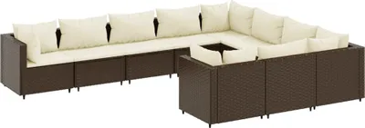 Produktbild von vidaXL 10-tlg. Garten-Sofagarnitur mit Kissen Braun Poly Rattan