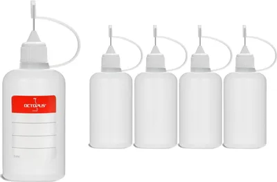 Image de 5 flacons plastiques 50 ml en LDPE, G14, bouchon compte-gouttes avec capuchon aiguille, blanc