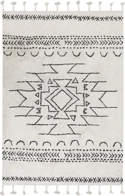 Obrázek produktu pro BELIANI Koberec bílá a černá bavlněný 160 x 230 cm geometrický vzor se střapci orientální boho