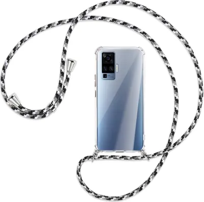 Produktbild von Handykette Backcover-Schutzhülle mit Band (Metall silberfarben) für vivo X50 Pro, X51 5G - schwarz/grau/weiß