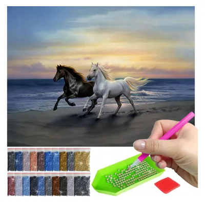 Produktbild von ARTULIO Diamond Painting Set - Galoppierende Pferde am Meeresufer - 30 x 40 cm - Diamant Painting, Home Wand Deko