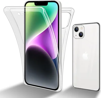A clear protective case is shown next to a smartphone.