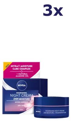 Imagen del producto de 3 unidades de crema de noche Nivea Essentials, para piel seca y sensible, 50 ml
