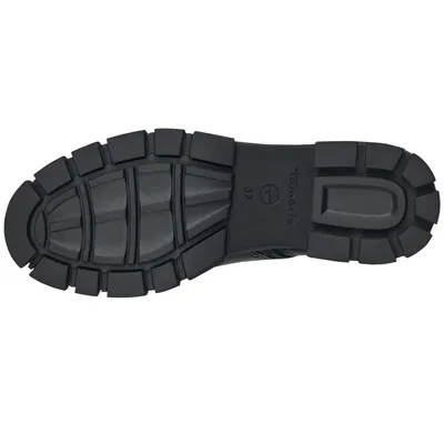 The sole of a black boot is shown.