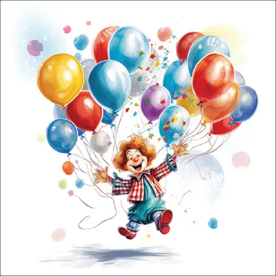 Servietten Papier 33x33cm 3-lag. mit Clown & Ballons Motiv 20 Stück