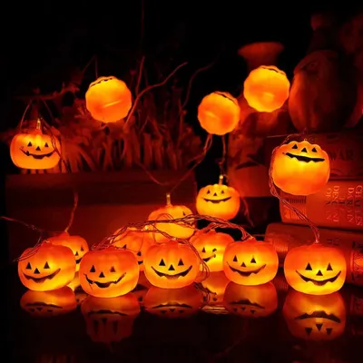 Zdjęcie produktu dla Światełka dyniowe na Halloween, 3 metry, 20 diod LED, dekoracja dyniowa – idealna dekoracja na imprezy halloweenowe