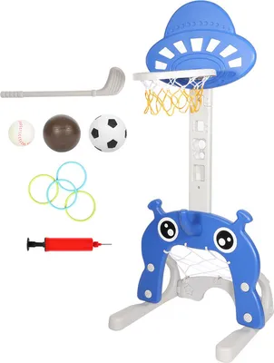 Obrázek produktu pro Clanmacy sada basketbalových stojanů 4 v 1 basketbalový koš pro děti basketbal/fotbalová branka/hra s kruhy/golf, nastavitelný 114-152 cm