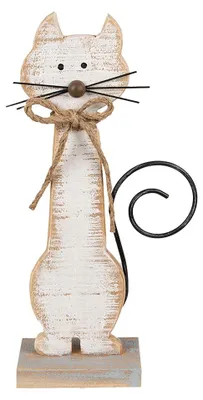 Productafbeelding van Clayre & Eef Decoratieve kattenfiguur, 38 cm, wit, hout
