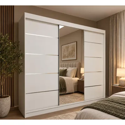 Productafbeelding van KSHOMECONCEPT Garderobekast Malika, 240 cm, wit, met spiegel, 4 lades