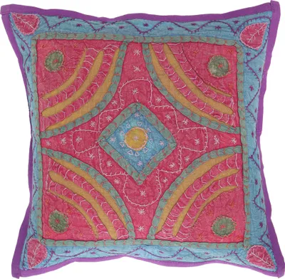 Produktbild von Unikat Patchwork Dekokissenhülle, Indische Boho Kissenhülle - Violett, Baumwolle, 40*40*0,2 cm, Zierkissen, Dekokissen, Sofakissen