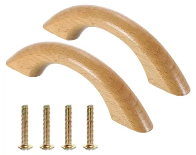 Produktbild von 2 Holzschubladen-Griffe, 64 mm Lochabstand, brückenförmige Buchenholz-Knöpfe für Möbel