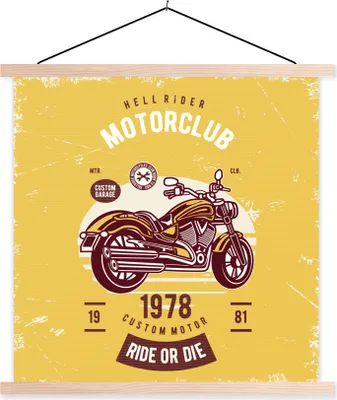 Produktbild von MuchoWow® Textilposter Motorrad - Gelb - Retro 40x40 cm mit holzfarbenen Rahmen - Posterleiste