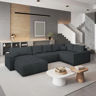 Produktbild von Masseno Ecksofa VELAMI R-S mit Schlaffunktion U-Form, Sofa mit Bettkasten, Wohnzimmersofa, Couch, Soffa, Bettsofa, Couchgarnitur- Grau, POSO 34