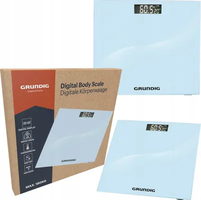 Image de Grundig Pèse-personne numérique - Pèse-personne en verre avec affichage LCD - Balance de graisse corporelle 30x30 cm - Pèse-personne numérique pour le quotidien - Design antidérapant