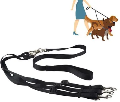 Produktbild von Unyqoos® Verstellbare 3-in-1 Hundeleine, Nylon Schwarz, 55–87 cm – für 1–3 kleine & mittelgroße Hunde, abnehmbar, 360° drehbarer Karabiner