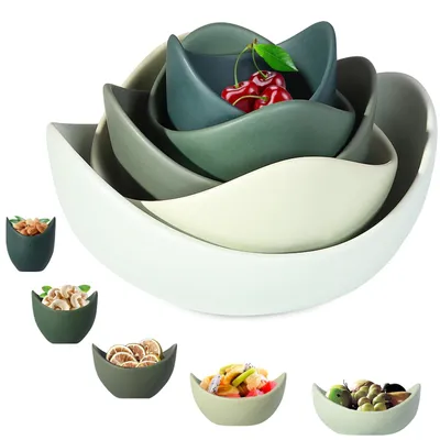 Keramik-Schüsseln Set, 5-teilig, lotusförmig, spülmaschinenfest