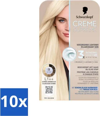 Obrázok produktu pre Schwarzkopf - Farba na vlasy - Creme Supreme L1++ - Extreme Lightener Plus - 245g - Hodnotné balenie - 10 kusov