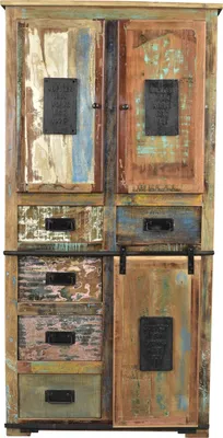 Produktbild von SIT Möbel Schrank | 5 Schubladen, 3 Türen | aus recyceltem Altholz mit Metall | natur-bunt | B 90 x T 40 x H 180 cm | 11304-98 | Serie JUPITER