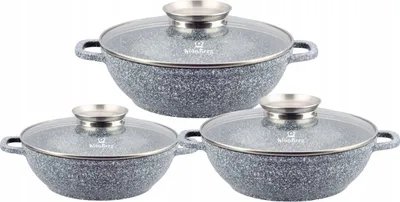 Produktbild von Topf-Set 6-tlg. Schöne niedriger Töpfe mit Steinbeschichtung 3 verschiedenen Größen, Passt in jede Küche! (2.6L / 3.9L / 4.8L) perfekte Geschenkidee