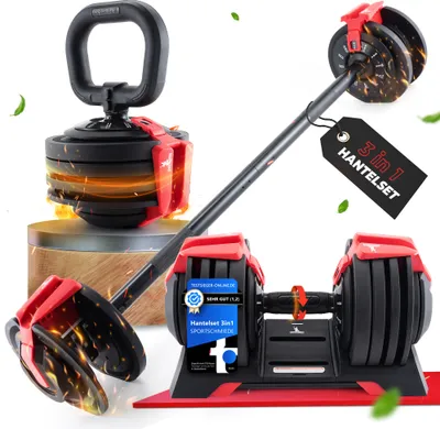 Produktbild von SPORTSCHMIEDE Verstellbare Hanteln 3in1 Hanteln Set Einstellbare Hantel Kurzhantel Kettlebell Langhantel