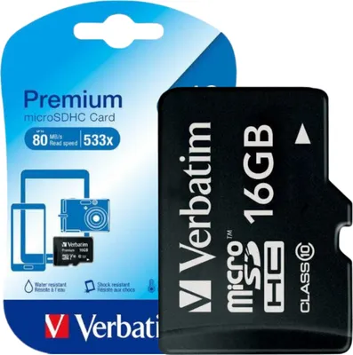 Zdjęcie produktu dla Verbatim Micro SDHC 16GB, 16384 MB, Micro Secure Digital High-Capacity (MicroSDHC), 10 MB/s