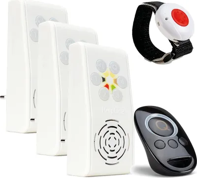 Produktbild von HelpLine 230 Senioren Sicherheitspaket 7 PLUS: Hausnotruf mit Notrufarmband, 3 Funk-Empfängern und Quittierungssender für häusliche Pflege; Notrufsystem mit SOS Notruf Armband