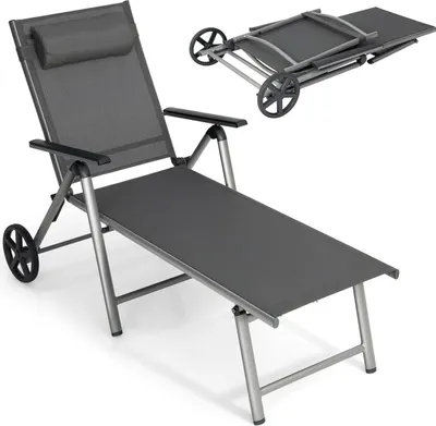 Produktbild von KOMFOTTEU Gartenliege mit Rollen, Klappliege aus Aluminium, Liegestuhl mit 7-Fach Verstellbarer Rückenlehne, Sonnenliege mit Abnehmbarer Kopfstütze