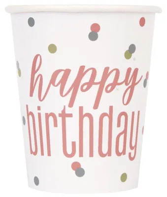 Produktbild von 8 Becher Happy Birthday roségold