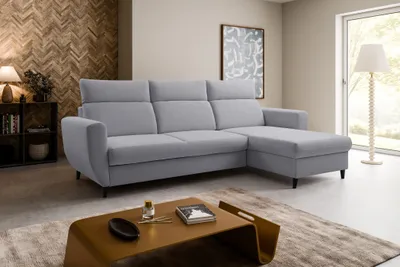 Produktbild von Ecksofa TORRO MINI (260 x 170 cm) – RECHTE SEITE, moderne verstellbare Kopfstützen, Bettkasten, Schlaffunktion, ENJOY NEW 21 - Grau