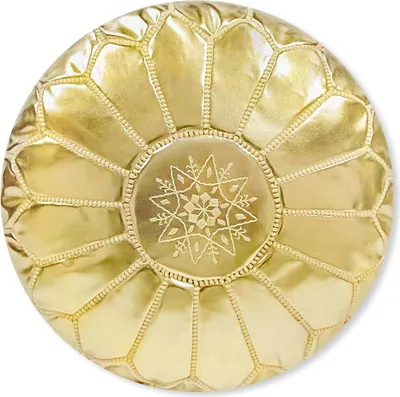 Produktbild von Marokkanischer Pouf - Gold - Handgefertigt - gefüllt geliefert - Ottoman Sitzsack Fußhocker - Kunstleder
