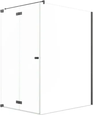 Produktbild von Jungborn Duschtür mit Seitenwand SETTE Drehfalttür links Seitenwand rechts 120 x 140 x 200 cm Profil schwarz matt Klargl