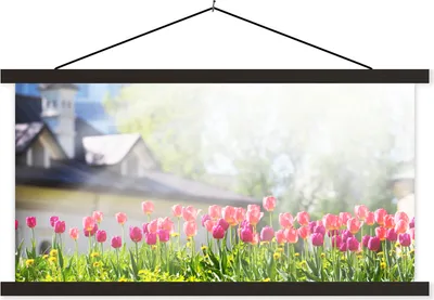 Produktbild von MuchoWow® Textilposter Tulpen - Farben - Frühling 90x45 cm mit schwarzem Rahmen - Klemmleisten