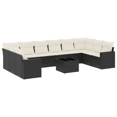 Produktbild von vidaXL 11-tlg. Garten-Sofagarnitur mit Kissen Schwarz Poly Rattan