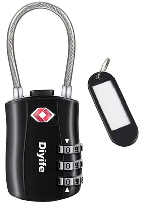 Image de Cadenas de sécurité TSA, combinaison à 3 chiffres, câble noir, 1 pièce