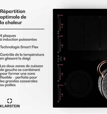 Image de Klarstein Plaque Induction en Céramique de 7200W, Plaque de Cuisson Electrique à Induction, Plaque Induction 4 Feux, Tables de Cuisson, Plaques chauffantes Flex Zone, Rechaud Electrique Cuisine