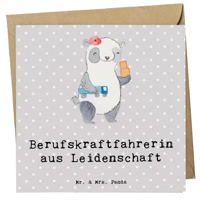 Produktbild von Mr. & Mrs. Panda Glückwunschkarte Berufskraftfahrerin Leidenschaft - Grau Pastell - Geschenk, doppelkarte, faltkarte, Klappkarte, Grußkarte, anlasskarte