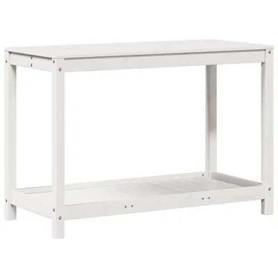Imagen del producto de Mesa de cultivo vidaXL con estante, color blanco, 108x50x75 cm, madera maciza de pino