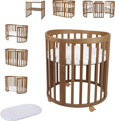 Immagine prodotto di Lettino per bambini Waldin OWAL 7in1 con materasso, letto per bambini in crescita, senza set di tessuti, legno vintage