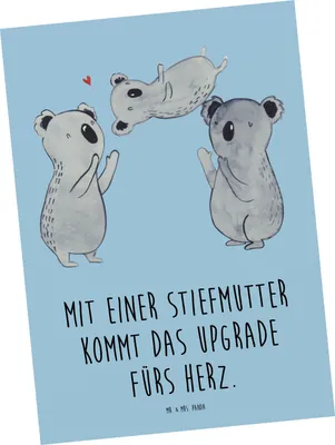 Produktbild von Mr. & Mrs. Panda Postkarte Herz Stiefmutter - Blau Pastell - Geschenk, Ansichtskarte, Familie Verwandte, Ansichtskarten, Grußkarte, Jubiläen, Freude, Familienbindung