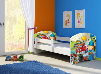 Produktbild von Kinderbett, Babybett 70x140, 80x160, 80x180cm Juniorbett, Kind, Motiv, Schublade CLAMARO, Bett Farbe:45 Mechaniker, Ausführung:Ohne Bettkasten, Bett Größe:160 x 80 cm