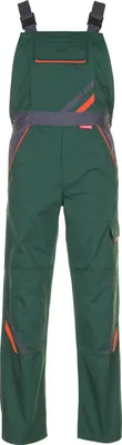 A pair of green and orange work overalls.