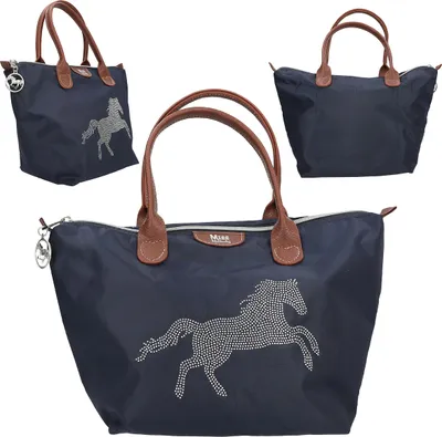 Produktbild von Depesche 13690 Miss Melody Luxury Horse - Umhängetasche in Dunkelblau und Braun, mit Pferde Motiv und kleinen Nieten, Handtasche mit längenverstellbarem Tragegurt