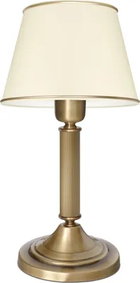 Produktbild von Messing Nachttischlampe elegant kompakt Lampenschirm Ecru goldene Streifen Goldpatina H38cm Ø20cm E27 Schlafzimmer handgefertigt beschwert stabil