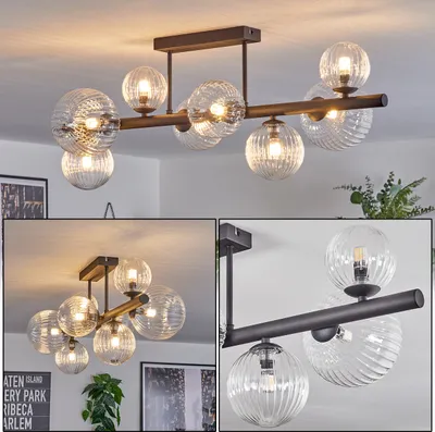 Produktbild von Isorella Deckenlampe aus Metall/Riffelglas in Schwarz/Klar